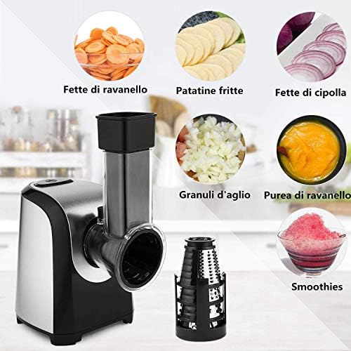 Meykey Râpe Légumes Électrique, Fresh Express 150W, 5 Cônes, Argent Noir