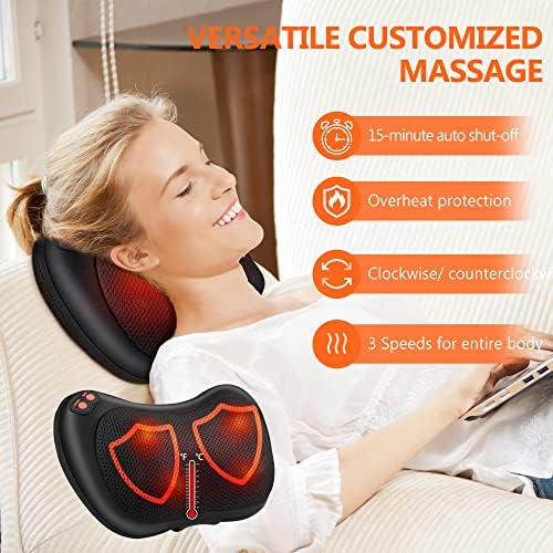 Coussin de Massage Shiatsu Masseur Cervical avec Chaleur et 4 Nœuds