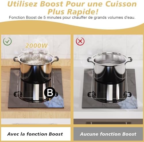 Plaque Induction 2 Feux Encastrable, 30 cm, 9 Niveaux, Fonction Boost, Noir