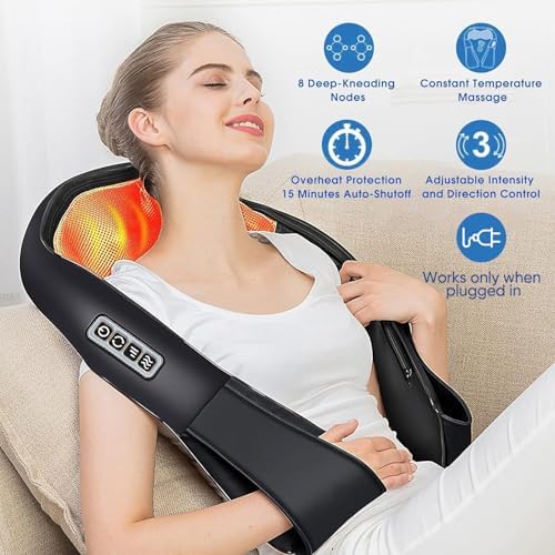 Masseur Cervical Shiatsu avec Chauffage, Appareil de Massage Dos et Cou