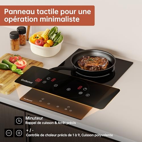 Plaque Vitrocéramique 2 Feux, 3000W, Minuteur, Noir Mat