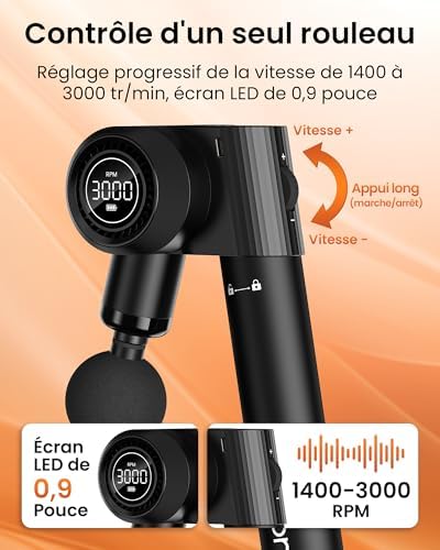 Pistolet de Massage Musculaire avec Poignée Métallique Extensible, 32 Vitesses
