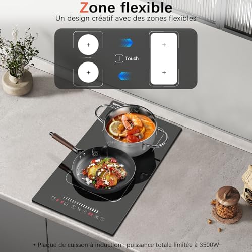 Plaque Induction 2 Feux Flexizone, Double Induction avec Minuterie et Sécurité