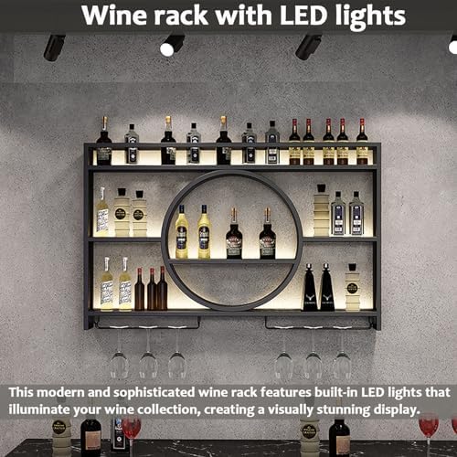 Porte-bouteille Mural LED Range Bouteille Vin, Noir/Or, 120*15*80cm