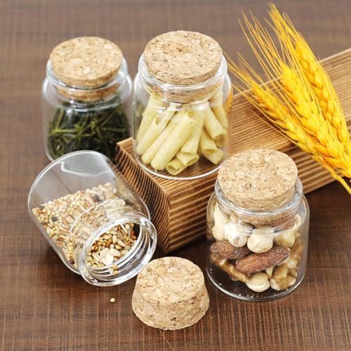 Bouteille en Verre 50ml Petit Pot, Transparent avec Bouchons en Liège, Lot de 15