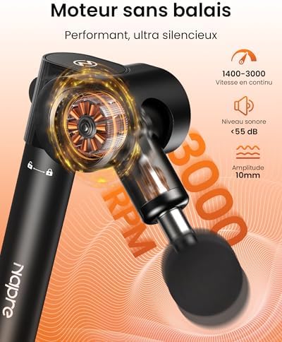 Pistolet de Massage Musculaire avec Poignée Métallique Extensible, 32 Vitesses