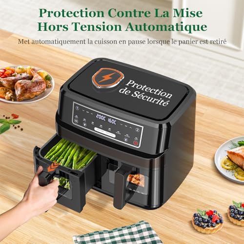Friteuse à air chaud 10L avec deux paniers et cuisson intelligente
