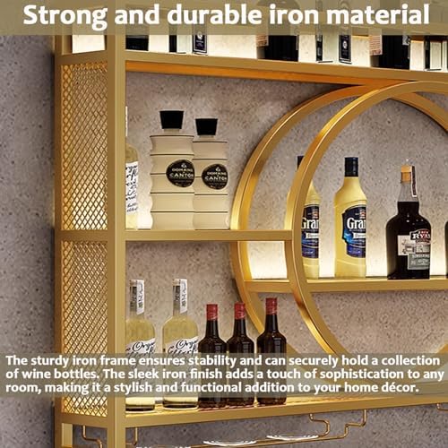 Porte-bouteille Mural LED Range Bouteille Vin, Noir/Or, 120*15*80cm