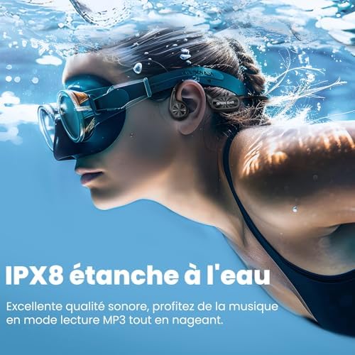Casque Conduction Osseuse Bluetooth 5.4 avec Mémoire MP3 32Go, Étanche IPX8