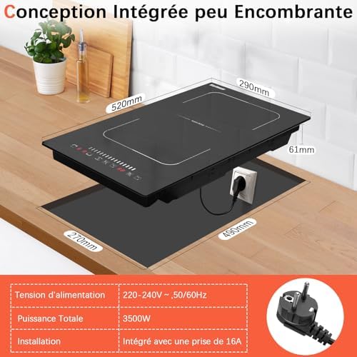 Plaque Induction 2 Feux Flexizone, Double Induction avec Minuterie et Sécurité