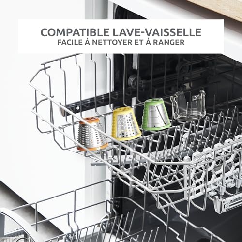 Moulinex Râpe Légumes Électrique 5-en-1 DJ755G10, Rouge et Blanc, Fabriqué en France