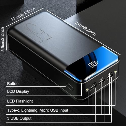 Chargeur Portable 50000mAh Batterie Externe, Charge Rapide USB C, Noir