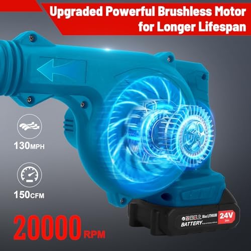 Ykall Souffleur de Feuilles sans Fil 24 V, Moteur sans Balais, 2 Batteries 4000 mAh