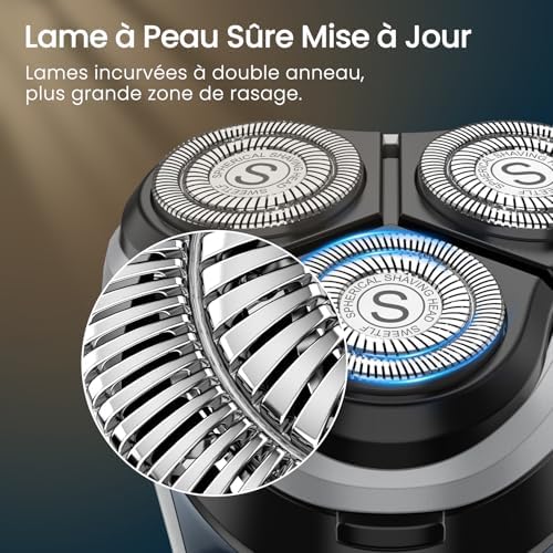 SWEETLF Rasoir Électrique Homme SWS7105, Rechargeable Wet & Dry, 3D Têtes Rotatives, 120 min Autonomie, Bleu Foncé
