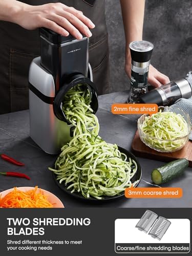 FOHERE Râpe à Légumes Électrique 5 en 1, 80W, Lames Interchangeables, Argent