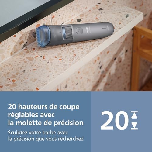 Philips Tondeuse à Barbe Série 3000, Modèle BT3619/15, 20 Hauteurs Réglables, Étanche