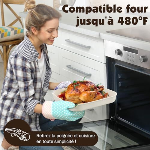 Ensemble Antiadhésif Batterie de Cuisine 21 Pièces, Blanc, Poignées Amovibles