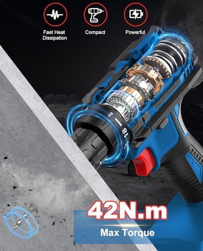 DYJPOW Perceuse Visseuse Sans Fil 21V, 42Nm, 2 Vitesses, LED, Bleu
