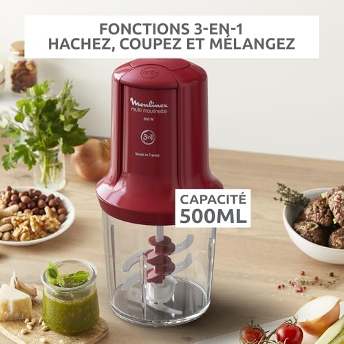 Moulinex Hachoir Électrique Multi Moulinette AT714G32, 500W, 500ml, Rouge