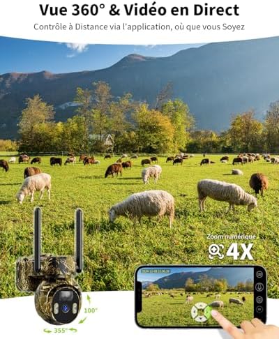 Caméra de Chasse Solaire 4G LTE, Vision Nocturne Colorée, Camouflage