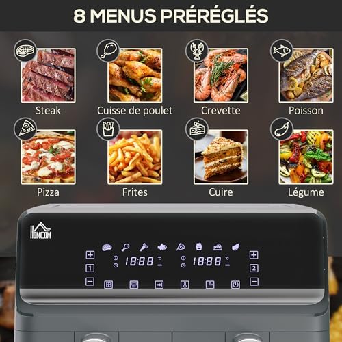 Friteuse à air sans huile avec double cuve de 8L et écran tactile