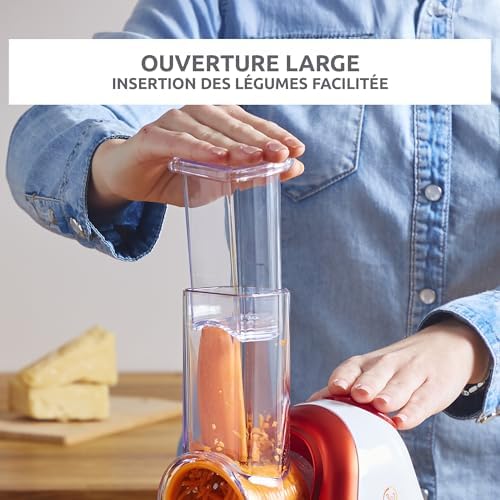 Moulinex Râpe Légumes Électrique DJ7535, 3-en-1, Rouge Rubis, 150W