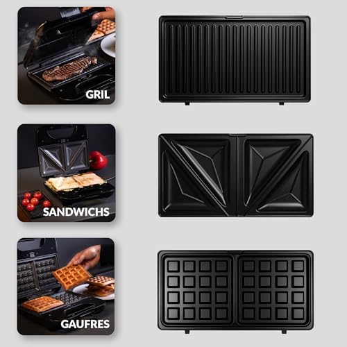 LEHMANN Appareil à Croque Monsieur 3 en 1 LHOSA-0812, Plaques Interchangeables, 800W