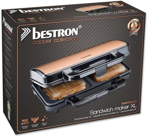 Bestron Appareil à Croque Monsieur XL, ASM90XLZ, Cuivre, 900W
