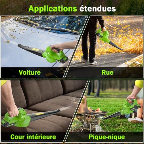 SEYVUM Souffleur de Feuilles sans Fil, Modèle RLBBM10, 3 Vitesses, Léger 1,4kg