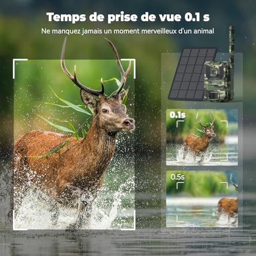 Caméra de Chasse Solaire 4G LTE, Vision Nocturne Infrarouge, 8000mAh