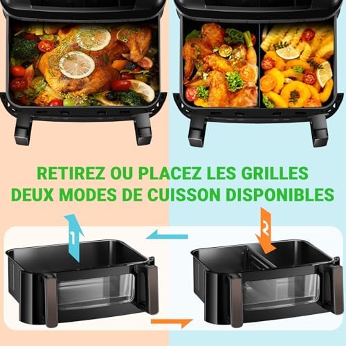 Friteuse à air chaud 12L avec cuisson intelligente et double panier