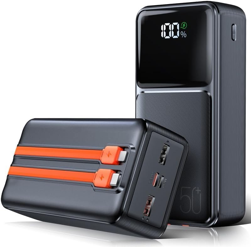 Batterie Externe 50000mAh, Charge Rapide PD 22.5W avec Câbles Intégrés