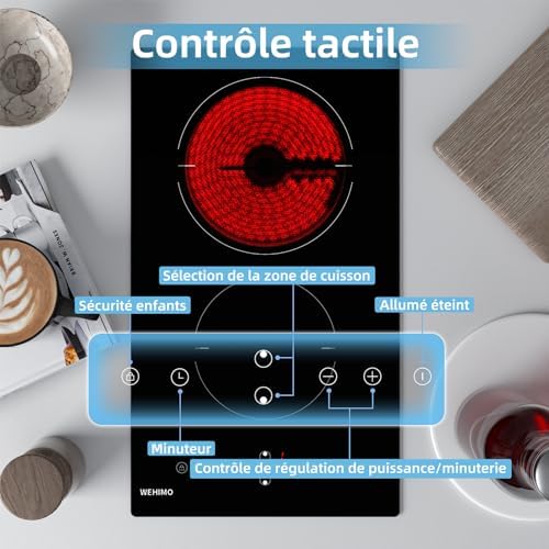 Plaque Vitrocéramique 2 Feux Induction, 29cm, Commande Tactile, 9 Niveaux