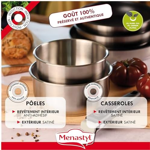 Batterie de Cuisine Amovible en Acier Inoxydable, 6 Pièces, Tous Feux Induction