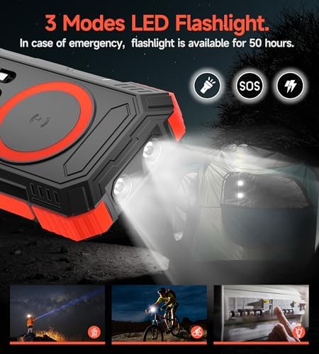 Batterie Externe Solaire 56800 mAh, Chargeur Solaire Étanche avec 5 Sorties et Lampe de Poche