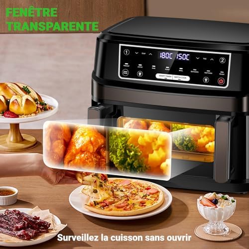 Friteuse à air chaud 12L avec cuisson intelligente et double panier