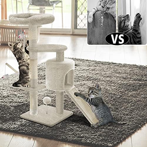 Arbre à Chat Multifonction avec Griffoirs, Beige, 112cm