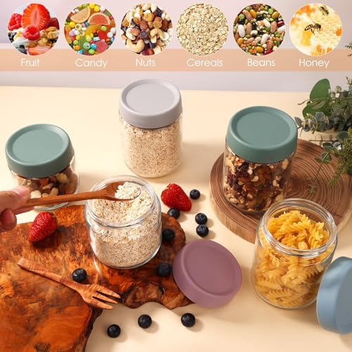 Bocaux Hermétiques Petit Pot en Verre 300ml, Couvercles Pastel, Lot de 4