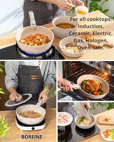Batterie de Cuisine Induction 14 Pièces Antiadhésive, Marron