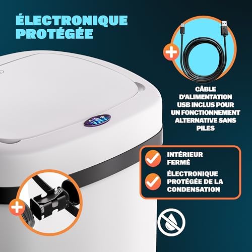 Monzana Poubelle Automatique 50L, Acier Inoxydable, Capteur de Mouvement, Blanc