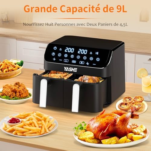 Friteuse à air 9L avec double tiroir et préréglages intelligents