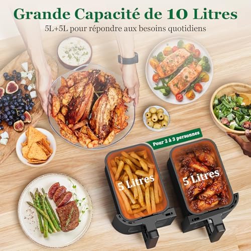 Friteuse à air chaud 10L avec deux paniers et cuisson intelligente