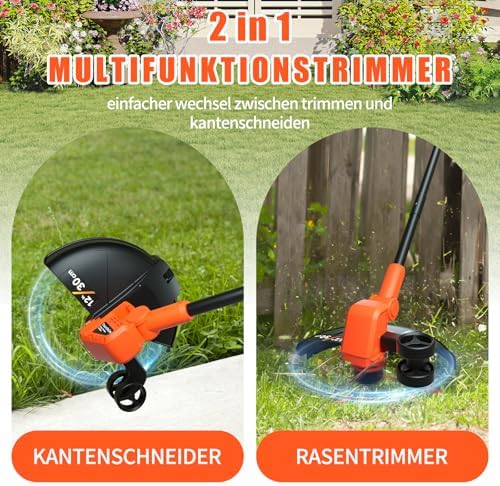 Coupe Bordure 2-en-1 Électrique sans Fil, Débroussailleuse 30CM avec Batterie