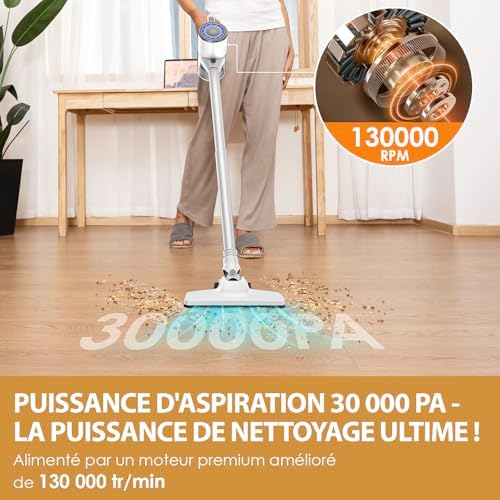 VersLife Aspirateur Balai sans Fil S6PRO, Puissant 30Kpa, 30 Min d'Autonomie, 4 en 1