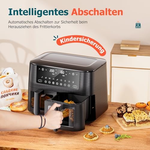 Air fryer grande capacité 9L avec deux paniers et technologie de cuisson avancée