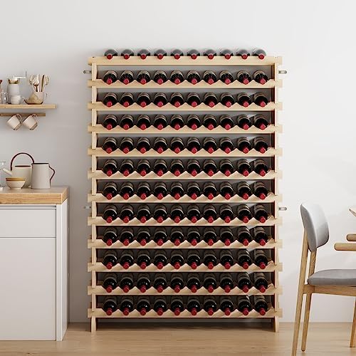 Casier à Vin en Bois Non Traité, Range Bouteille Vin, 12 Étages, Naturel