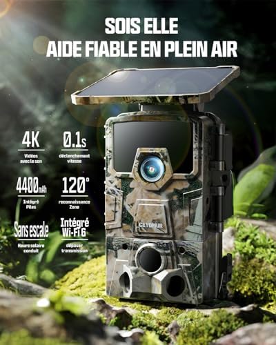 Caméra de Chasse Solaire 4K 60MP, Vision Nocturne, Étanche IP66