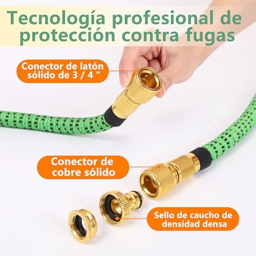 Tuyau d'Arrosage Extensible 75FT, Tuyau Arrosage Extensible avec 10 Modes de Pulvérisation, Vert