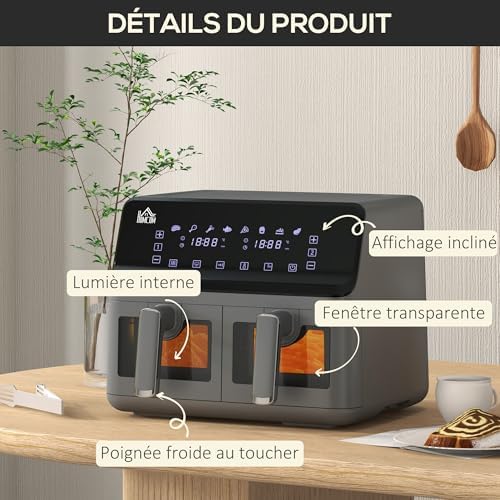 Friteuse à air sans huile avec double cuve de 8L et écran tactile