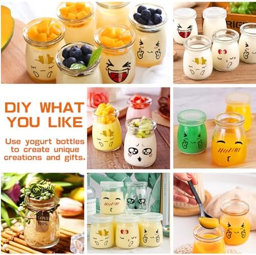 Pots en Verre 150ml avec Couvercle, Petit Pot en Verre, Motifs Mignons